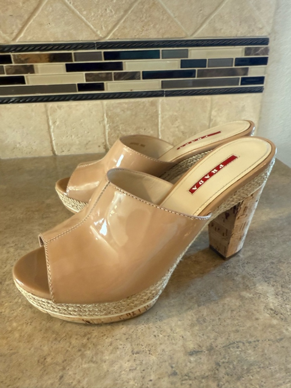Prada Nude Patent Leather Open-Toe Slide Mules - Picture 5 of 6